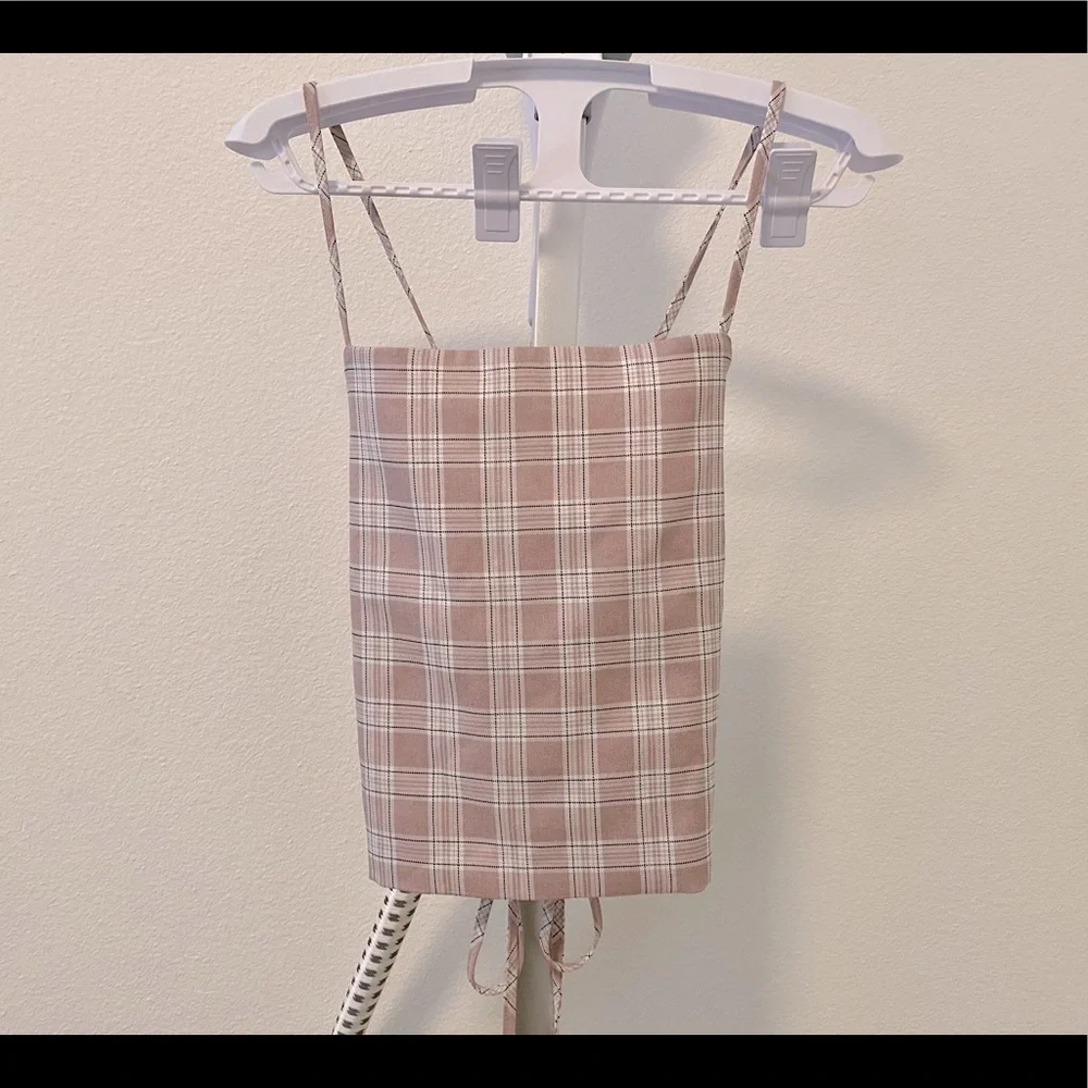 Adjustable plaid spaghetti strap crop top with corset style back - small - NWT - Picture 1 of 7